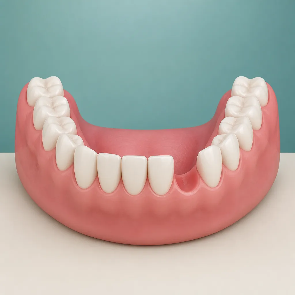 Ilustração 3D de arcada dentária com o espaço de um dente perdido