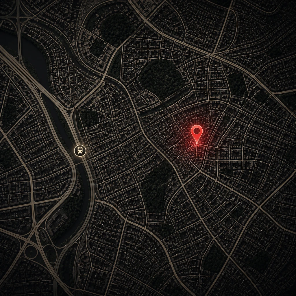 Mapa estilizado da Vila Buarque marcando a localização da hamburgueria perto do metrô Santa Cecília