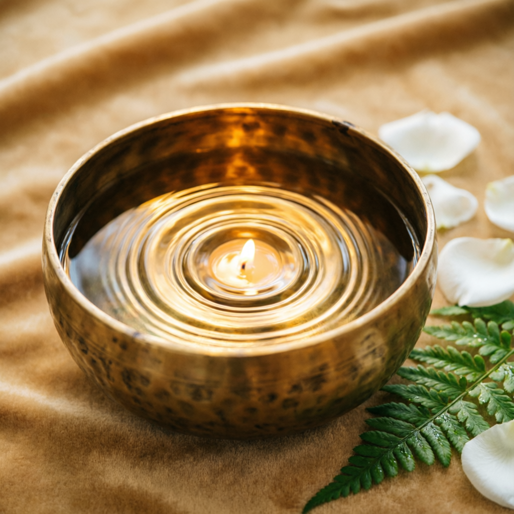 Bowl com água e ondulações douradas